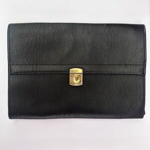 Vintage Hazel Black Fold-Over Vinyl Attache Case  15" x 11", 4 Compartments